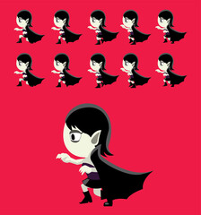 Cute Halloween Character Animation Vampire Walking Side View Cartoon Vector