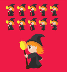 Cute Halloween Character Animation Witch Walking Side View Cartoon Vector
