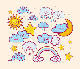 Obraz premium kawaii clouds characters