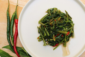water spinach on the plate