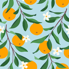 Seamless pattern with oranges. Trendy summer background. Vector bright print for fabric or wallpaper.