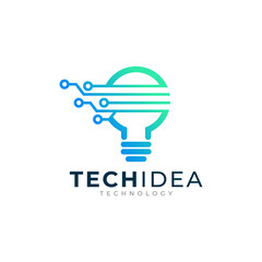 Digital Idea Logo Design. Bulb Combined with Technology Icon Vector Illustration