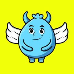 Blue magician goblin cartoon monster vector image with costume wing on yellow background cartoon icon illustration design isolated flat cartoon style