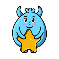 Cute blue magician goblin cartoon monster vector image with star on white background cartoon icon illustration design isolated flat cartoon style