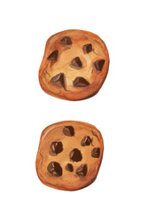 Title: Watercolor illustration of  chocolate chip cookies isolated on white