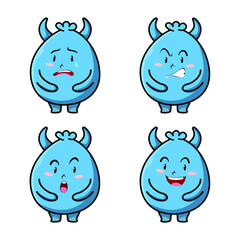 Set Kawaii Blue goblin cartoon monster vector image on white background cartoon icon illustration design isolated flat cartoon style