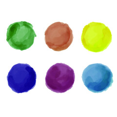 Set of colorful watercolor badge vector . Flat vector illustration. Watercolor circles with uneven grunge, round multicolored frames for background.