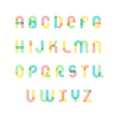 Vector alphabet font with rounded shapes. Set of multicolored english letters. ABC with smooth curves and dots.