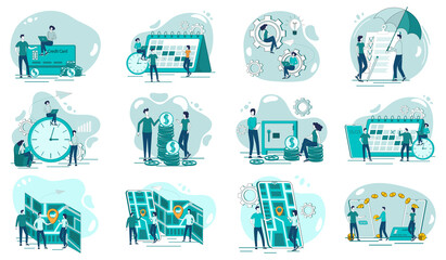 Financial payments,insurance, financial transfers,banking, time management.A set of flat icons vector illustrations on the topic of business and technology.