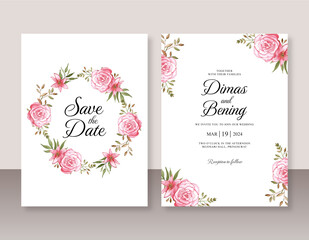 Beautiful wedding invitation with flowers watercolor