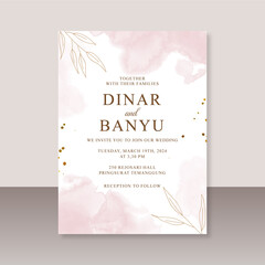 Wedding card template with abstract watercolor splash