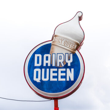 Williams, AZ - Sept. 29, 2021: This large ice cream cone vintage Dairy Queen sign on historic Route 66 is from the original 1950s location and was moved to the present location in 1977.