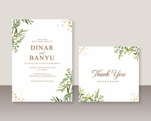 Wedding invitation set with watercolor foliage