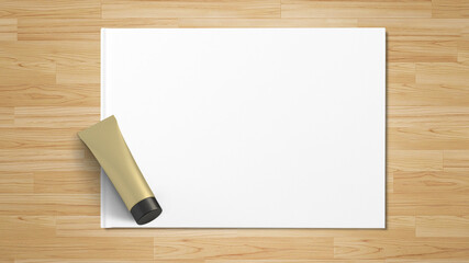 Mockup skincare cosmetic package on white paper. Long web banner with copy space. blank cosmetic product in the tube