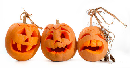 Halloween pumpkins. Scary Jack O Lantern halloween pumpkin on white background	