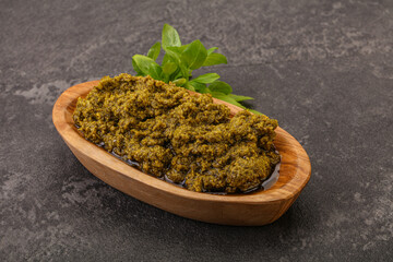 Green sauce pesto with basil