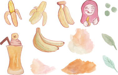 Set of Banana watercolor 