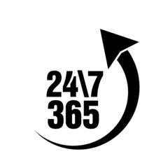 24\7 365 service icon symbol vector 
