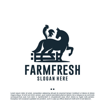 animal farm ,horse and rooster, logo design inspiration