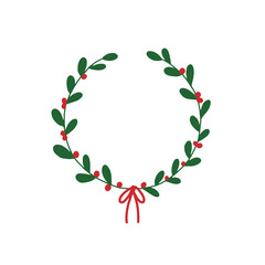 Holly Christmas wreath hand drawn illustration , Red and green flower decoration circle frame for text