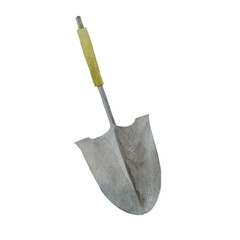 Watercolor illustration. Image of a shovel. Garden shovel. Garden inventory.