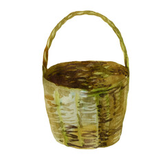 Watercolor illustration. Image of a basket. Garden basket. Garden inventory.