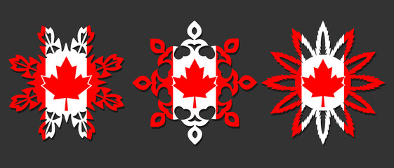 Obraz na płótnie Canvas Canada flag on snowflakes. Christmas patriotic symbol
