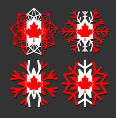 Christmas patriotic symbol of Canada. Snowflakes with the flag of Canada