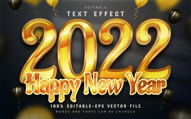Happy new year 2022 golden 3d text effect editable