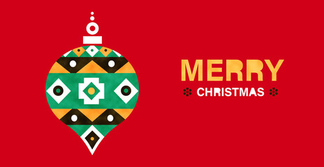Modern christmas giving card, banner, poster. Merry Christmas and Happy New Year. Christmas tree toy, ball, Scandinavian style, ornament. 