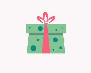 Gift green box with polka dots, with a red bow, for Christmas or New Year's design. Vector illustration isolated on a white background.