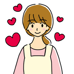 ハートマークが出て笑っている若い女性のイラスト