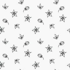seamless floral black and white pattern, hand-drawn