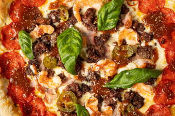 pizza with beef and mushrooms