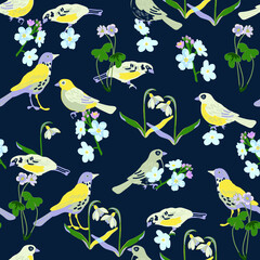 seamless pattern with birds and flowers