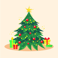 vector illustration christmas tree with gifts