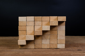 business growth concept ,stair from wooden block  - 460423541