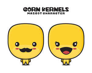 cute corn kernels mascot, food cartoon illustration