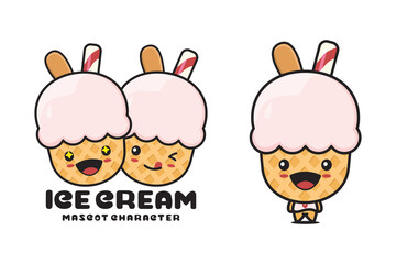 cute ice cream mascot, isolated on white background