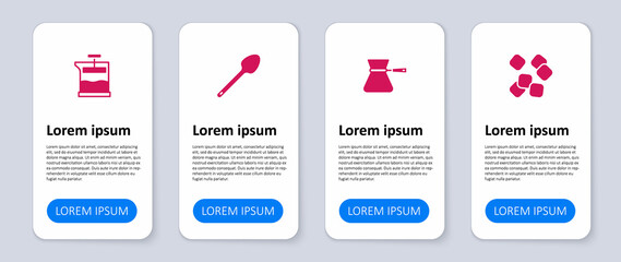 Set Sugar cubes, Coffee turk, Teaspoon and French press. Business infographic template. Vector