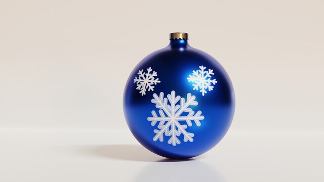 Christmas decoration. Christmas blue ball design. Blue ball with snowflakes 3d render