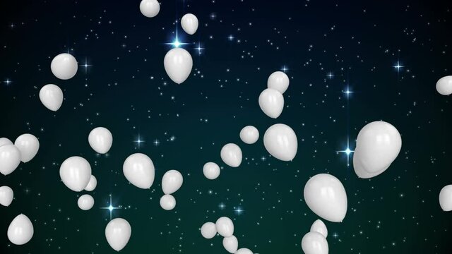 Animation of white balloons flying over stars