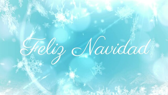 Animation of felix navidad christmas greetings over snow on blue background