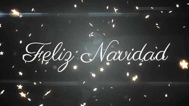 Animation of felix navidad christmas greetings over glowing stars
