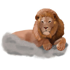 Digital painted watercolor lion illustration