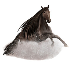Digital painted watercolor horse illustration