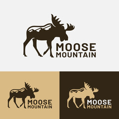 Moose Elk Deer Bull Mountain Hill Logo Design Template. Suitable for Hunting Adventure Outdoor Hiking Tourism Sport Apparel Clothing Business Brand Company Logo Design.