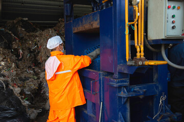 The waste disposal plant compresses the waste to be transported for recycling.