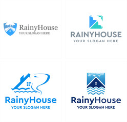Set of construction rain house logo design