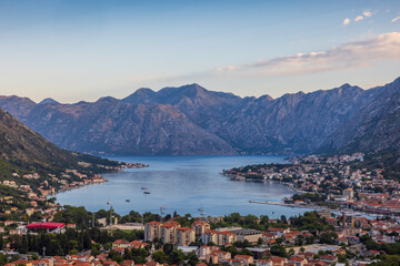 Fototapeta na wymiar Panoramic view to Kotor bay in the morning from above